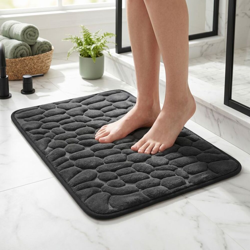 Ultra Soft Non-Slip Bath Mat Water Quick Dry Bath Rug 20"x32" Black